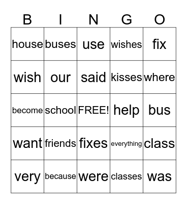Spelling Words! Bingo Card