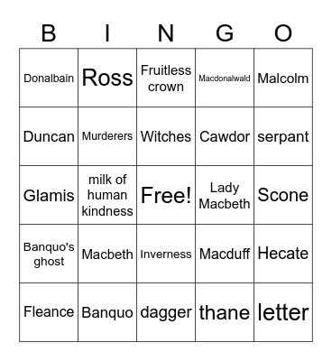 Macbeth BINGO Card
