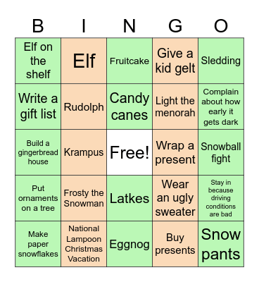 Holiday Bingo Card