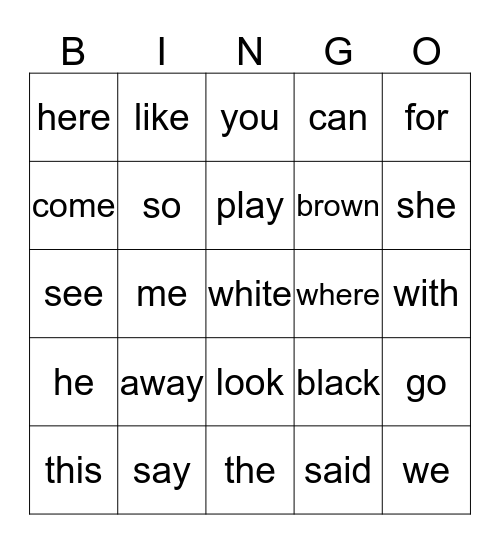 Popcorn Word Bing Bingo Card