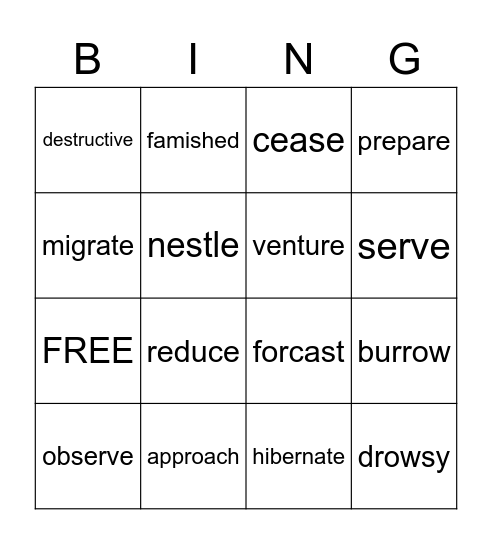 WW Vocab 3 Level 4 Bingo Card