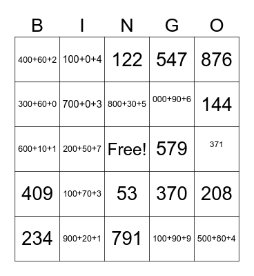 Place Value Bingo Card