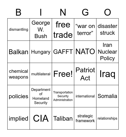 Foreign Policy Bingo Card