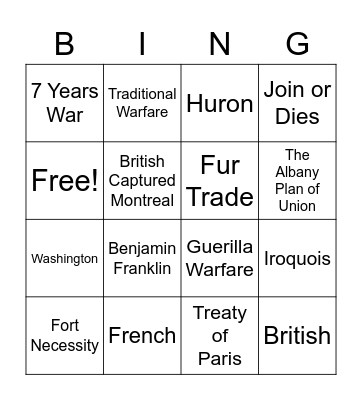 The French and Indian War Bingo Card