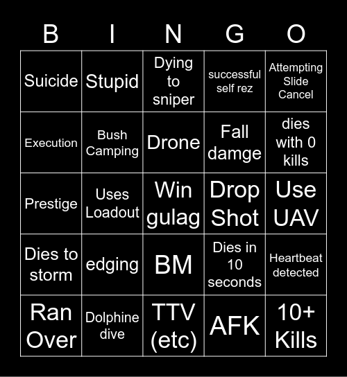 Big Puffer Warzone Bingo Card
