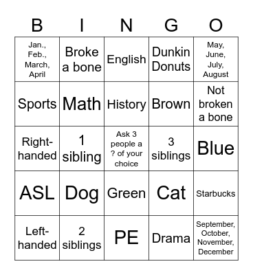 ASL - Sign and Find Bingo Card