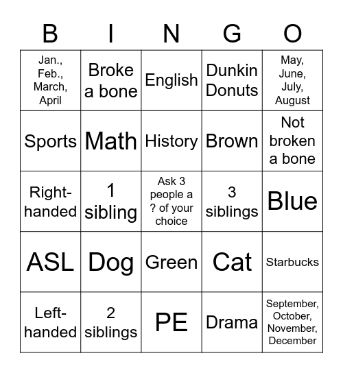 ASL - Sign and Find Bingo Card