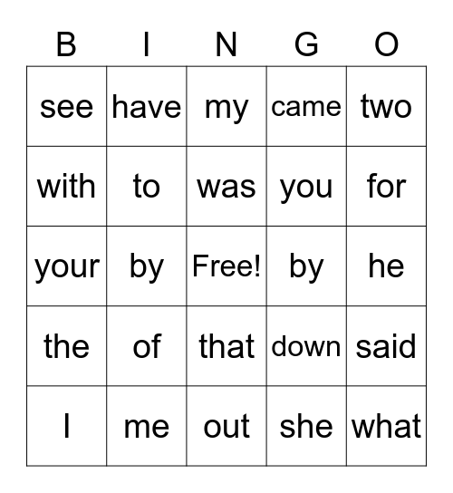 Sight Word Bingo 2 Bingo Card