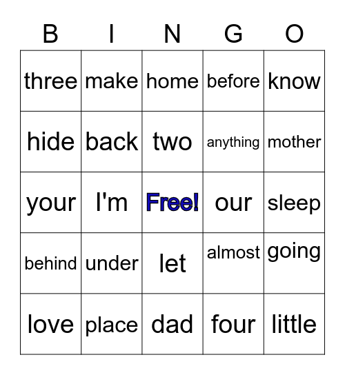 50 first grade sight words bingo card