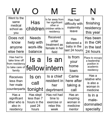 Find Fellow Female Physicians Who... Bingo Card