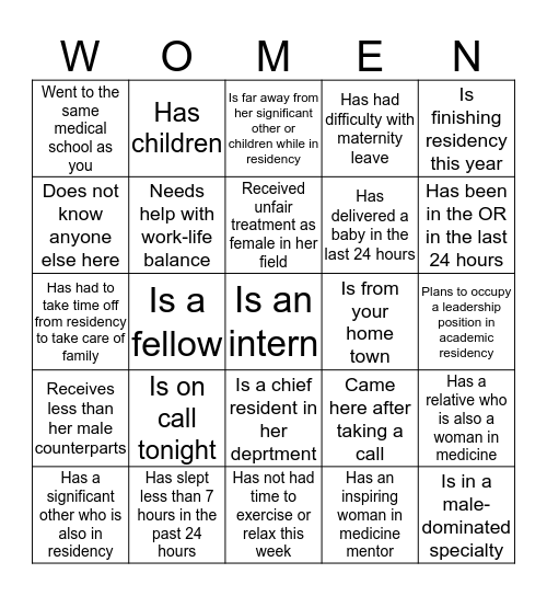 Find Fellow Female Physicians Who... Bingo Card