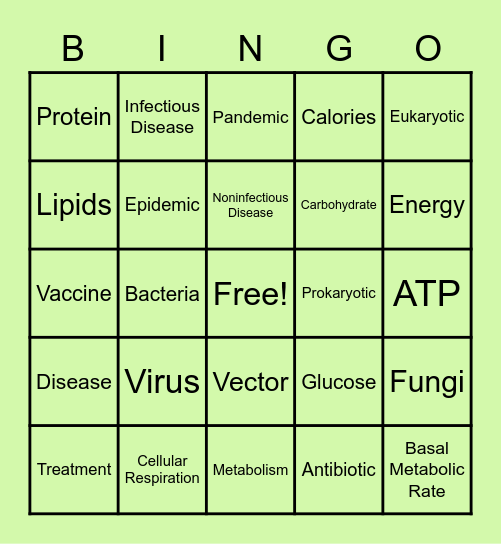 Diseases Bingo Card