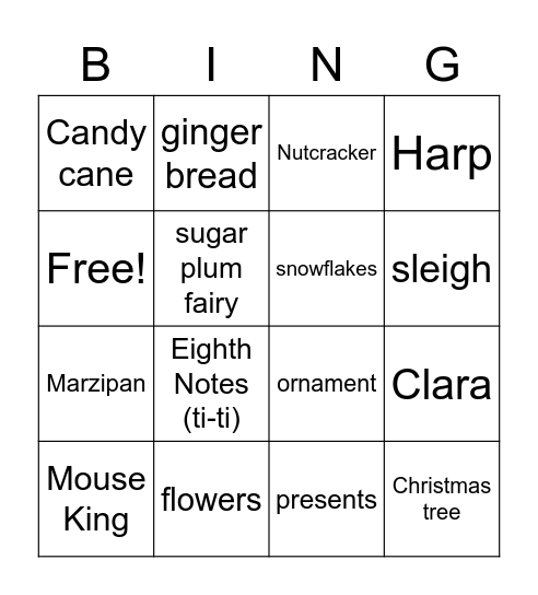 Nutcracker Bingo Card