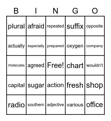The 10th Hundred Fry Words Bingo Card