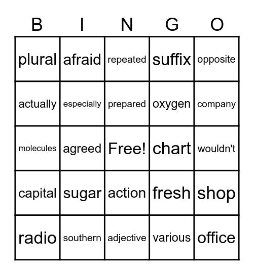 The 10th Hundred Fry Words Bingo Card