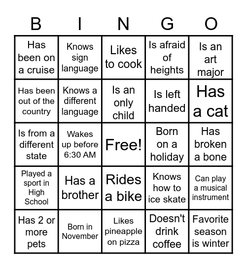 Find someone who... Bingo Card