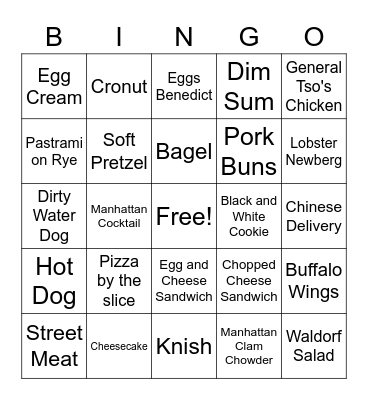 New York Food Bingo Card