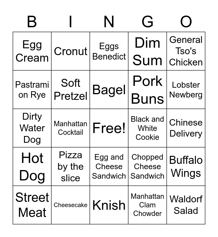 New York Food Bingo Card