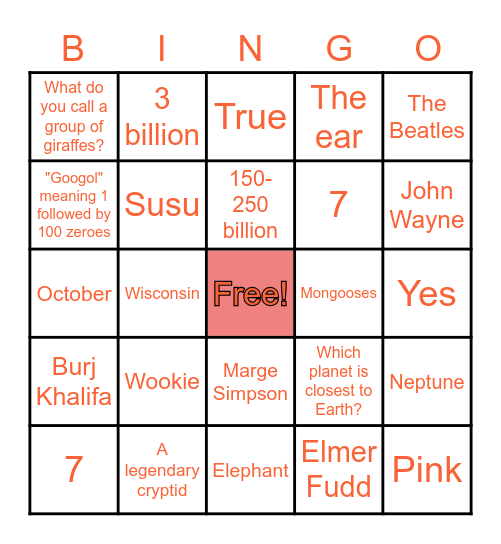 Trivia Bingo Kahoot! Bingo Card