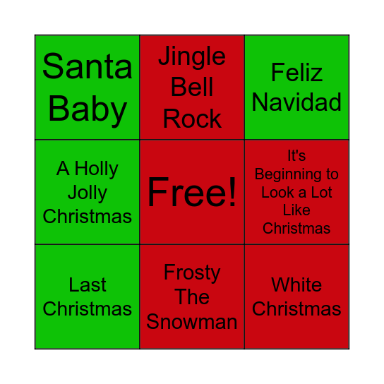 Christmas Songs Bingo Card