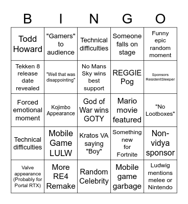 VIDYA GAEM AWARDS 2022 Bingo Card