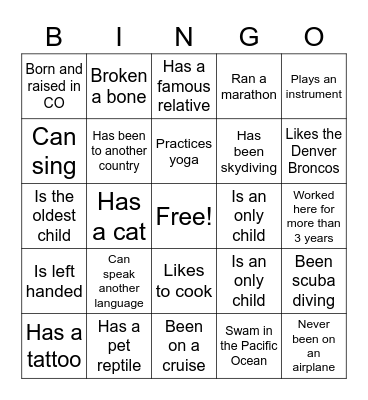 Get to Know you Bingo Card