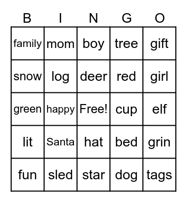 Christmas Bingo with Words Bingo Card