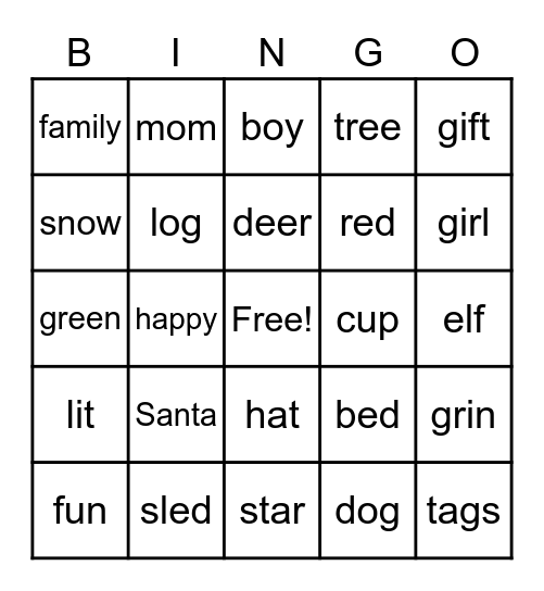 Christmas Bingo with Words Bingo Card