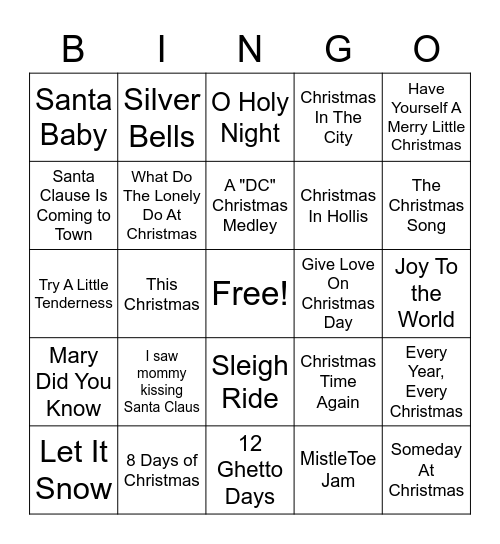 Christmas Jams Bingo Card