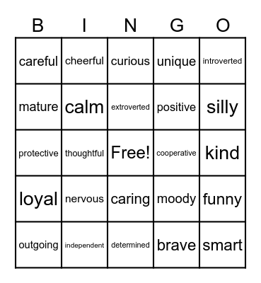 Personality Bingo Card