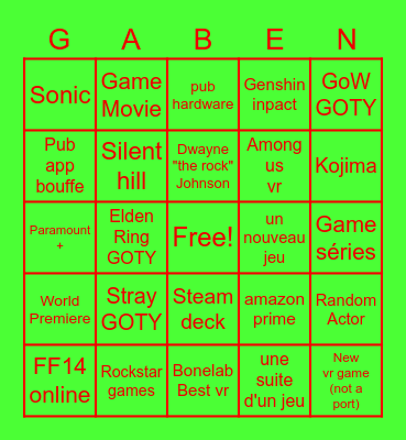GOTY 2022 Bingo Card