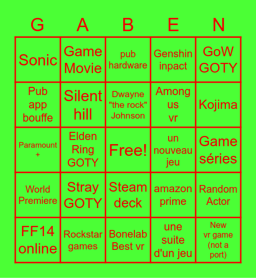 GOTY 2022 Bingo Card