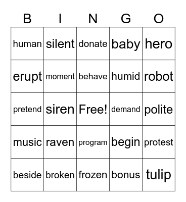 vcv division Bingo Card