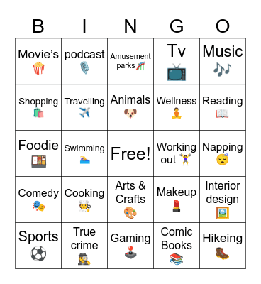 Find your Hobbies Bingo Card