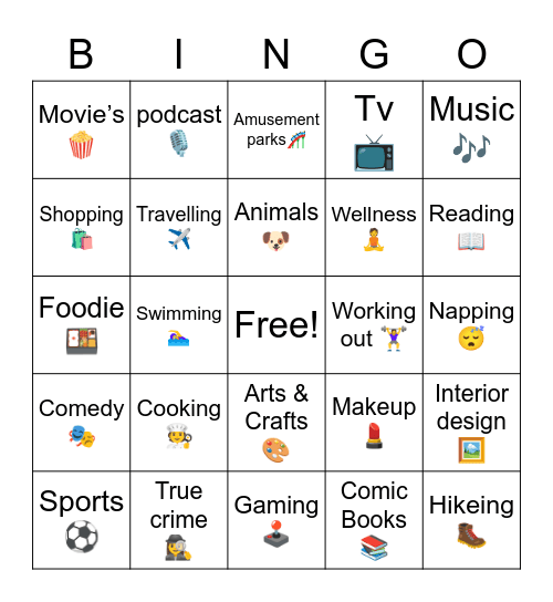 Find your Hobbies Bingo Card