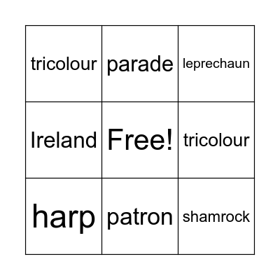 St Patrick's Day Bingo Card