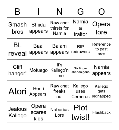 NARNIA BINGO!! Bingo Card