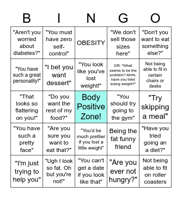 Fatphobia BINGO Card