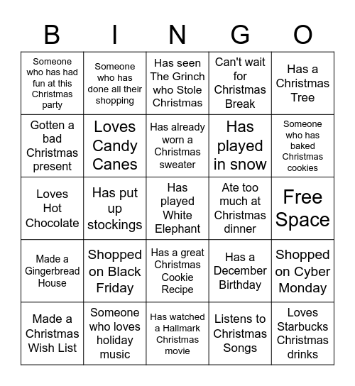 Holiday Party People Bingo Card