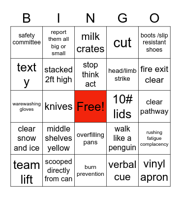 Safety  Bingo Card