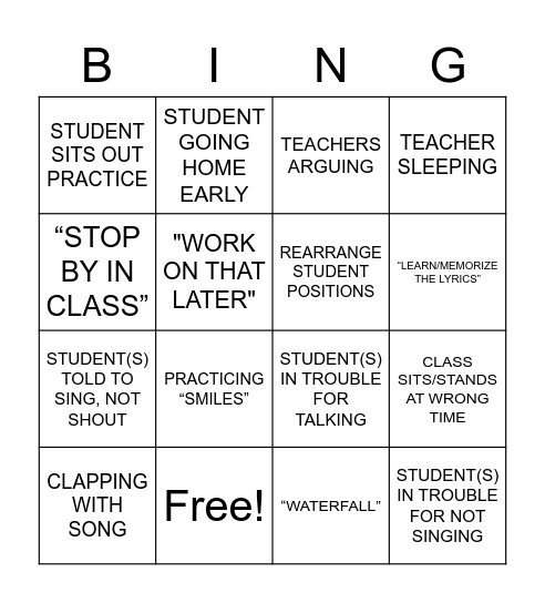 Christmas Practice BINGO Card