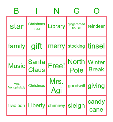 Second Grade Holiday Bingo 2022 Bingo Card