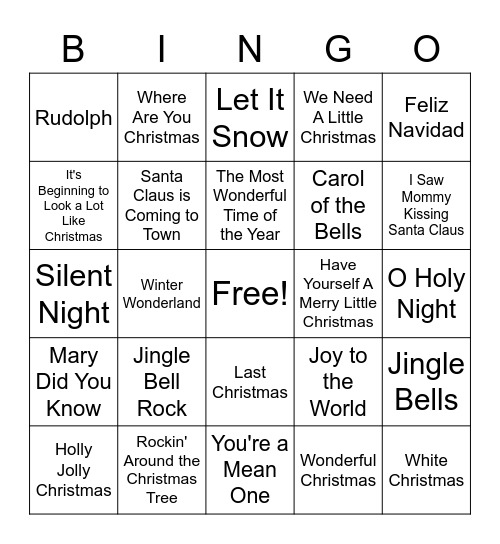 THE Christmas Carols Bingo Card