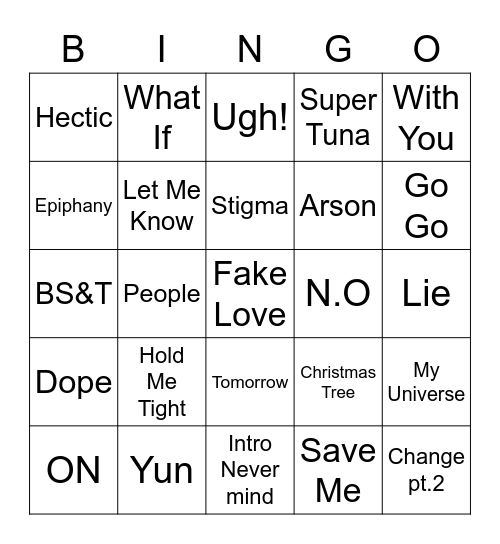 @1Minyng Bingo Card