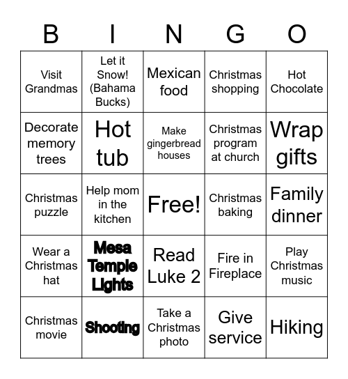 Christmas Bingo Card