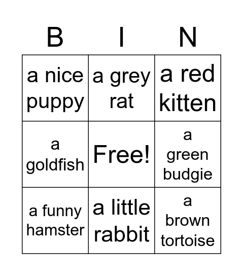 Pets Bingo Card