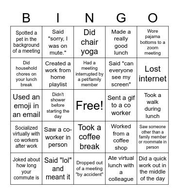WFH Bingo Card
