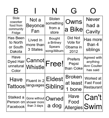 HUMAN BINGO  Bingo Card