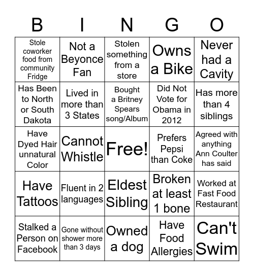 HUMAN BINGO  Bingo Card