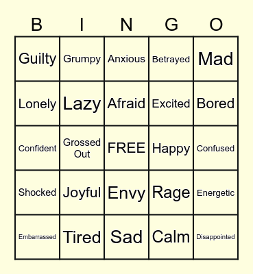 Emotions Charades/Bingo Card